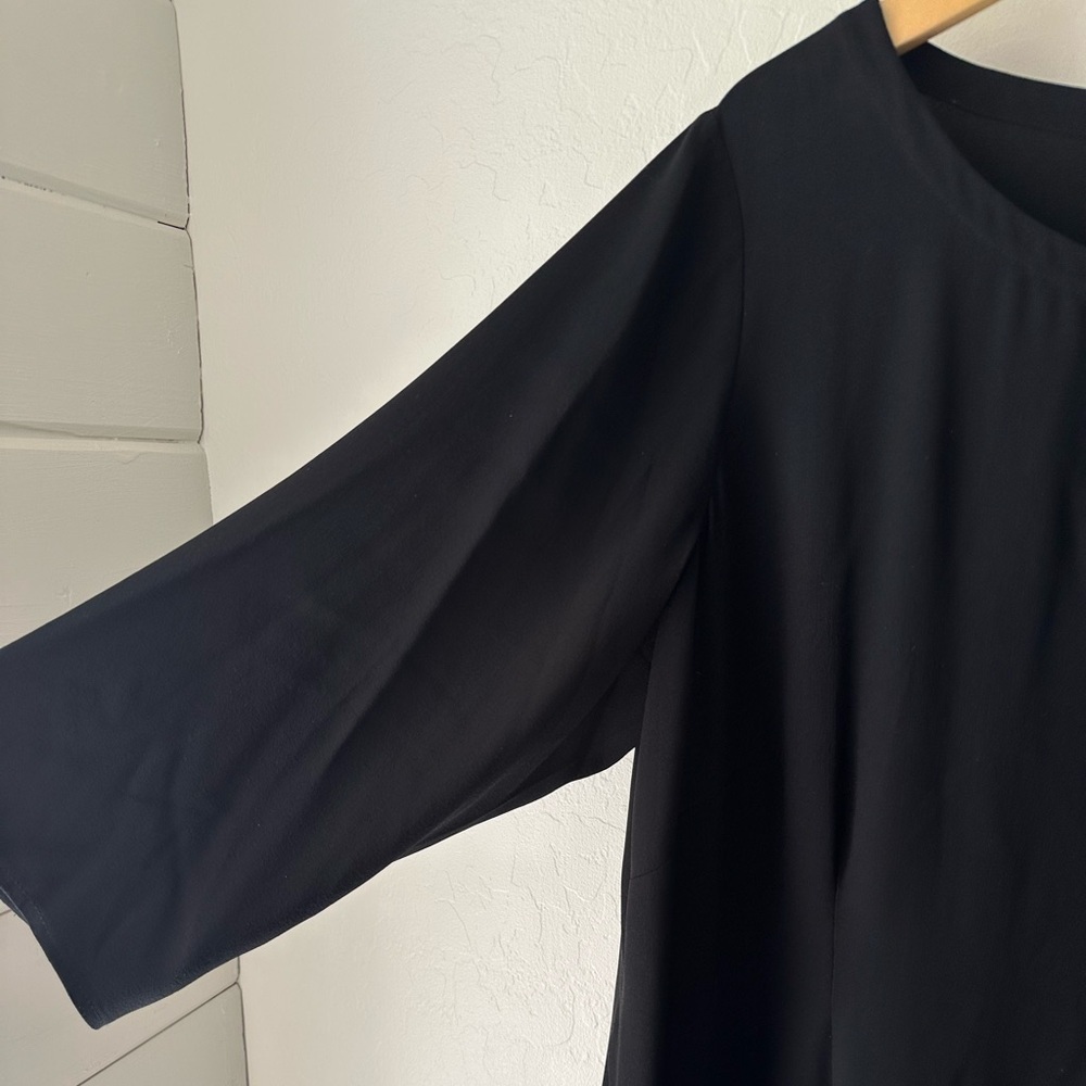 Eileen Fisher Silk Black Shift Dress 3/4 Sleeve, L EUC - Picture 5 of 8